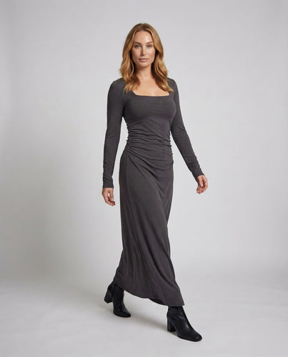 Damen Maxikleid Stretchjersey Seitenschlitz