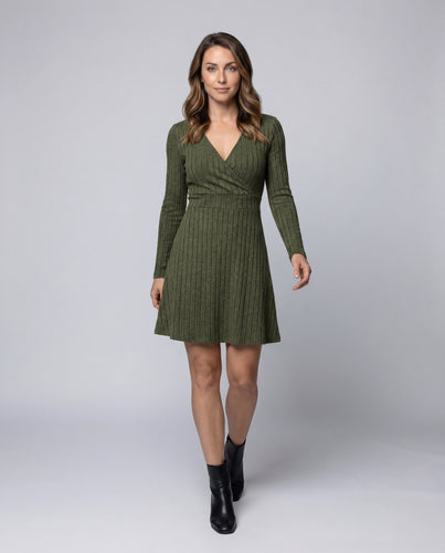 Damen Rippstrick-Wickelkleid Taillierte A-Linie