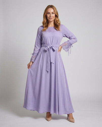 Damen Maxikleid Spitzenborte A-Linie