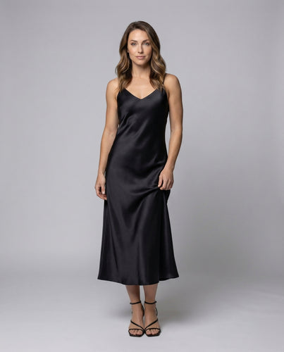 Damen Satin-Maxikleid Schmeichelnder V-Ausschnitt