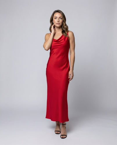 Damen Satin-Slipkleid Wasserfall-Ausschnitt