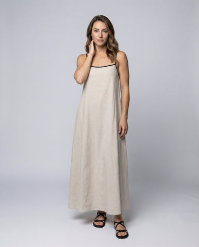 Damen Slipkleid-Maxikleid Leinenmix Beinschlitz