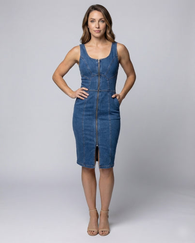 Damen Jeans-Korsettkleid Nahtpaneele Metallreißverschluss