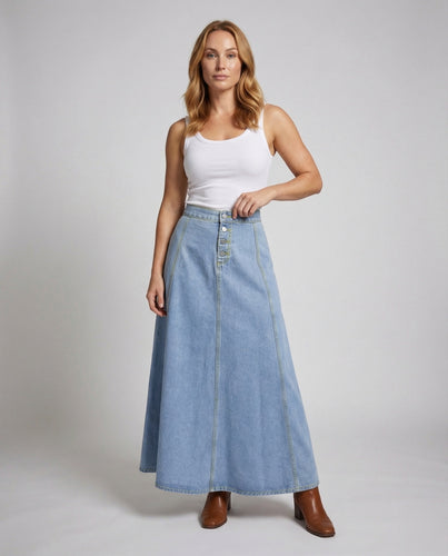 Damen Jeans-Maxirock Bahnen-Optik Hoher Bund
