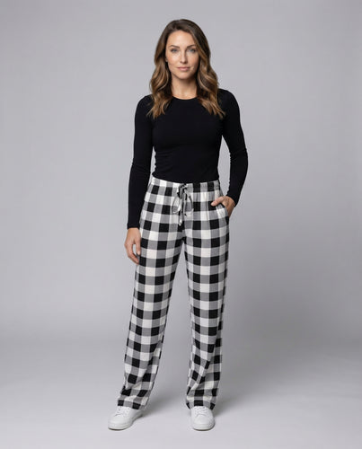 Damen Karierte Loungehose Weiches Jersey