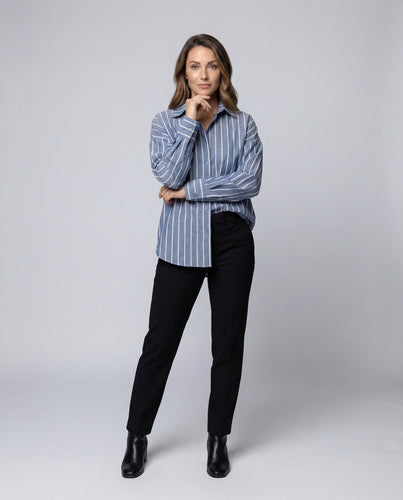 Damen Kastenform-Hemdbluse Längsstreifen