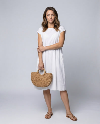 Damen Sommerkleid Leinenoptik Unterbrustnaht