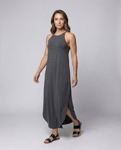 Damen Jersey-Maxikleid Halterrücken Geschwungener Saum