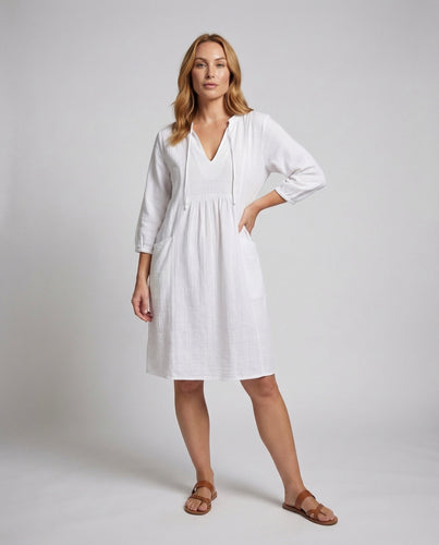 Damen Strand-Midikleid Leinen-Baumwollmix