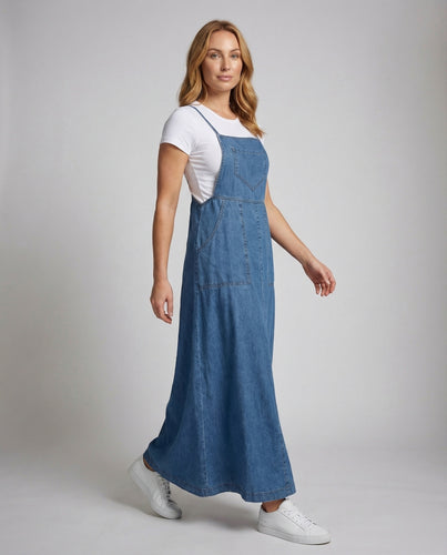 Damen Latzmaxikleid Jeansstoff Verstellbare Träger