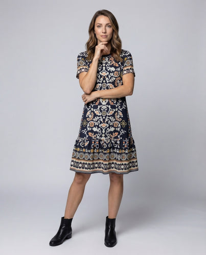 Damen Kurzkleid Folklorischer Print Volant-Saum