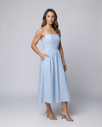 Damen Baumwollmix-Maxikleid Geraffte Taillenpartie