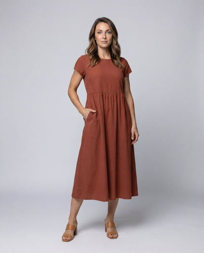 Damen Midikleid Viskosemix Unterbrustraffung