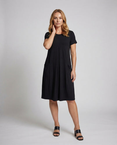 Damen Midikleid V-Ausschnitt Eingrifftaschen