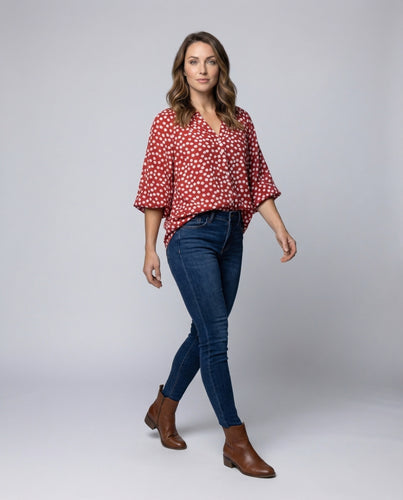 Damen Bluse Volantärmel Floraler Alloverprint