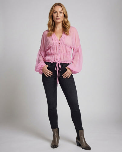 Damen Chiffon-Bluse Geraffte Empire-Taille