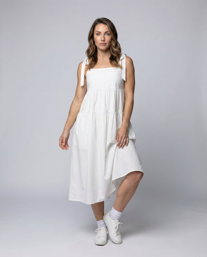 Damen Baumwoll-Leinen-Midikleid Asymmetrischer Stufensaum