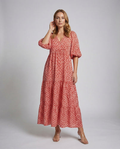 Damen Boho Maxikleid Ballonärmel