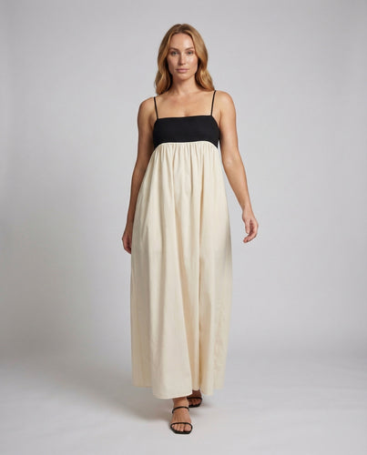 Damen Empire-Maxikleid Kontrastierte Bustier-Passe