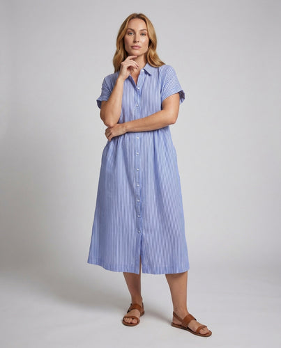 Damen Hemdkleid Midilänge Aufkrempelbare Ärmel