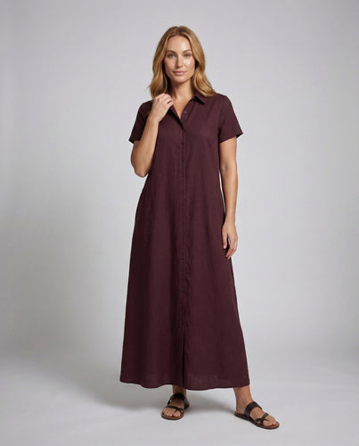 Damen Hemdblusen-Maxikleid Durchgehende Knopfleiste