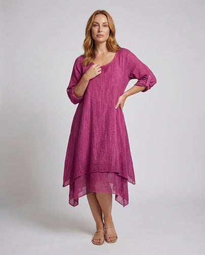 Damen Lagenkleid Knitteroptik Zipfelsaum