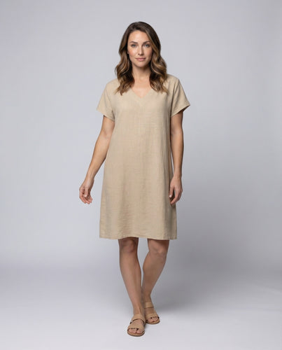 Damen Leinen-Midikleid Kastiges Oberteil