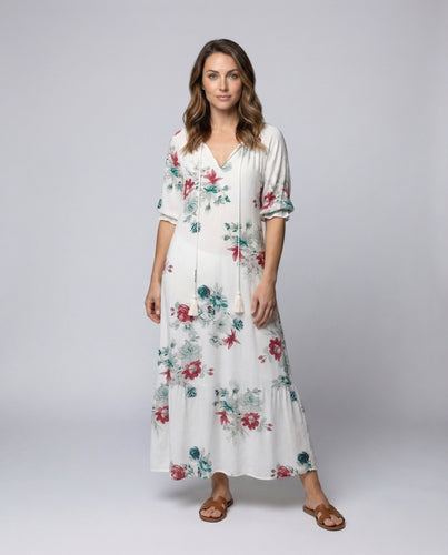 Damen Maxikleid Blumenmuster Quasten