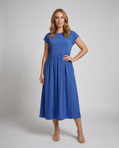 Damen Midikleid Rundhalsausschnitt Geraffte Taille