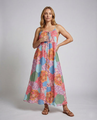 Damen Patchwork-Maxikleid Verstellbare Spaghettiträger