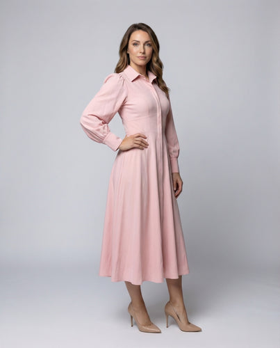 Damen Maxikleid Hemdenstil Puffärmel