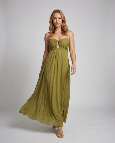Damen Maxikleid Schlüsselloch-Dekolleté Metallring