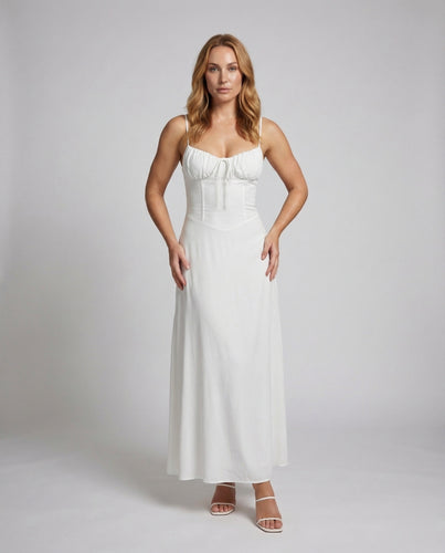 Damen Maxikleid Korsettpasse Satinrock