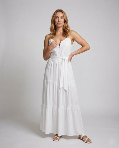 Damen Maxikleid Taillengürtel Stufenrock