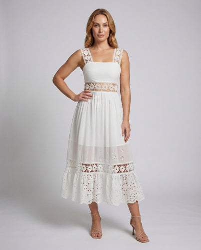 Damen Midikleid Gehäkelte Spitzeneinsätze