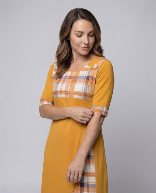 Damen Midikleid Kariertes Oberteil 3/4-Ärmel
