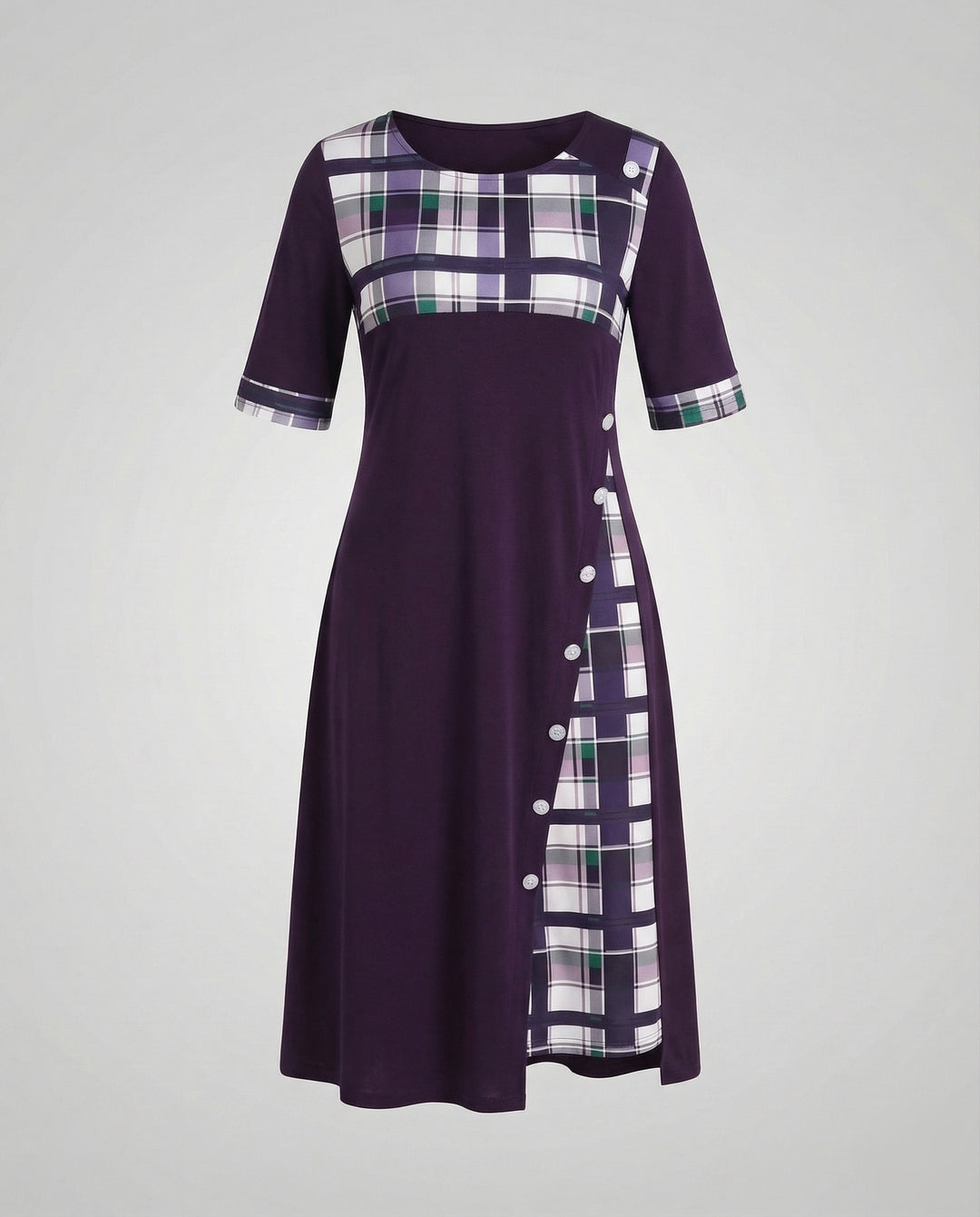 Damen Midikleid Kariertes Oberteil 3/4-Ärmel