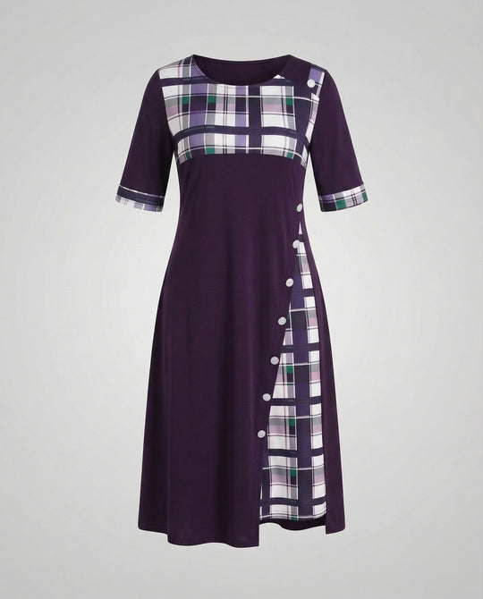 Damen Midikleid Kariertes Oberteil 3/4-Ärmel