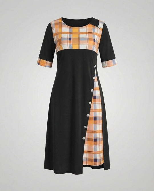 Damen Midikleid Kariertes Oberteil 3/4-Ärmel