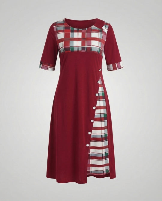 Damen Midikleid Kariertes Oberteil 3/4-Ärmel