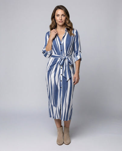 Damen Hemdblusen-Wickelkleid Bindegürtel