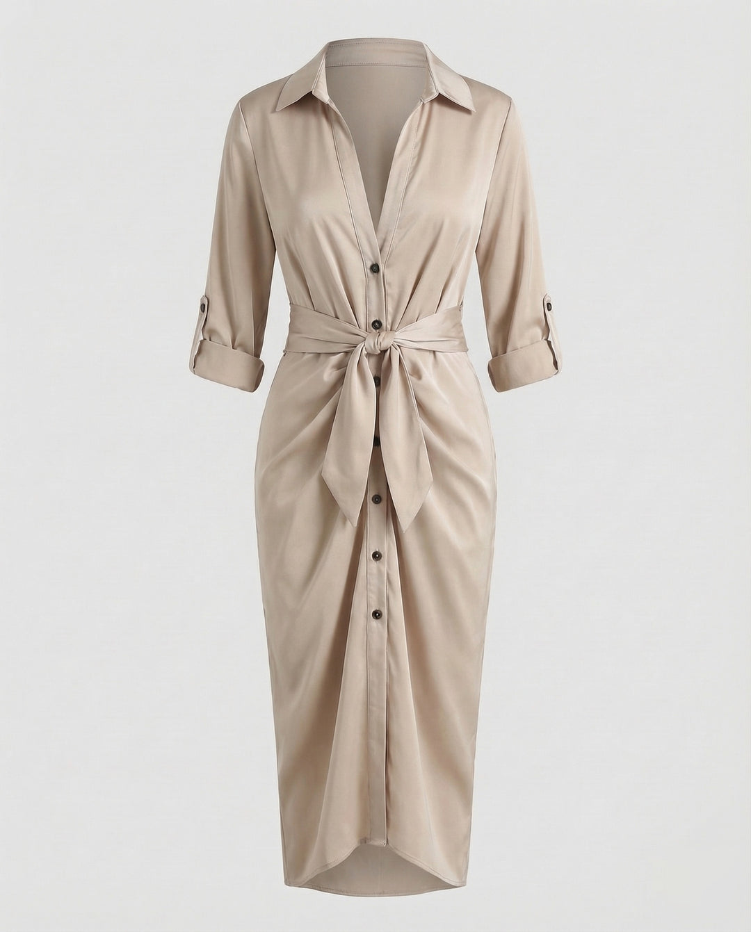 Damen Hemdblusen-Wickelkleid Bindegürtel