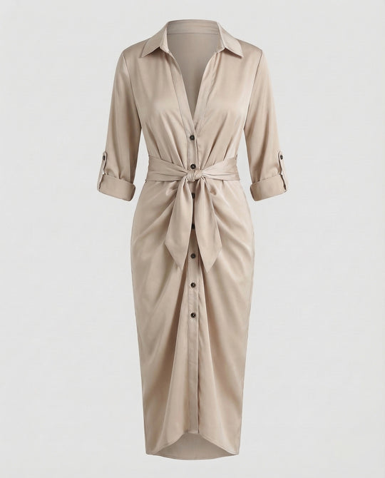 Damen Hemdblusen-Wickelkleid Bindegürtel