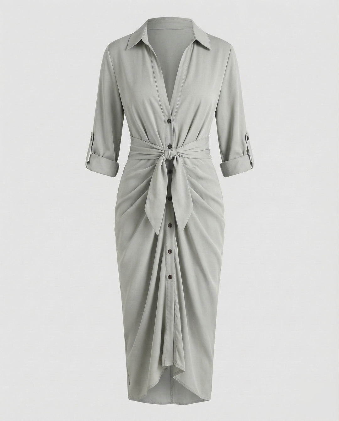 Damen Hemdblusen-Wickelkleid Bindegürtel
