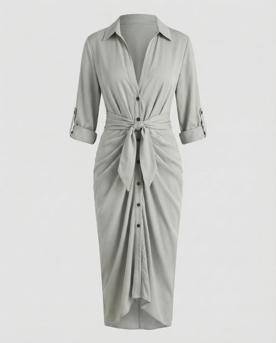 Damen Hemdblusen-Wickelkleid Bindegürtel