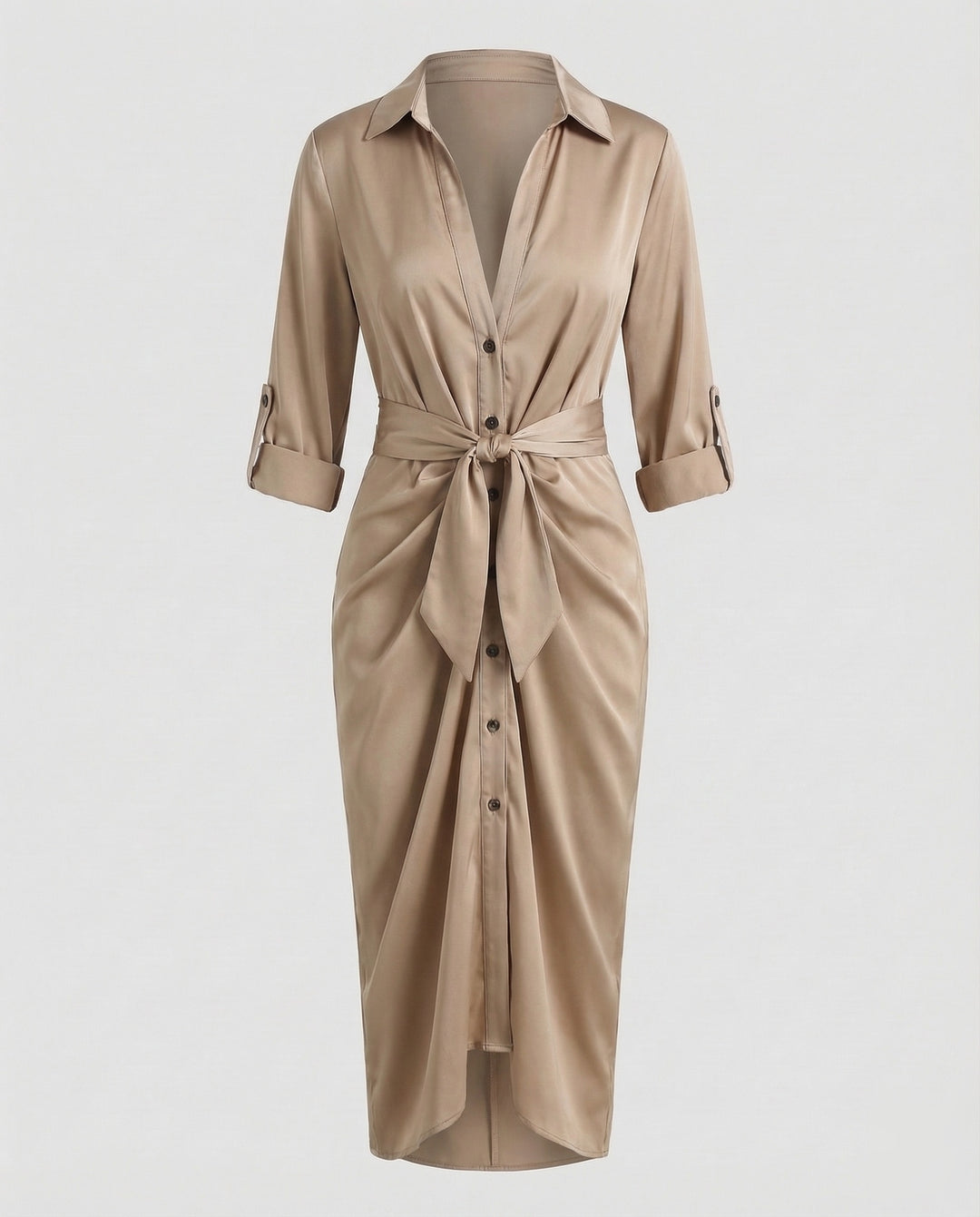 Damen Hemdblusen-Wickelkleid Bindegürtel