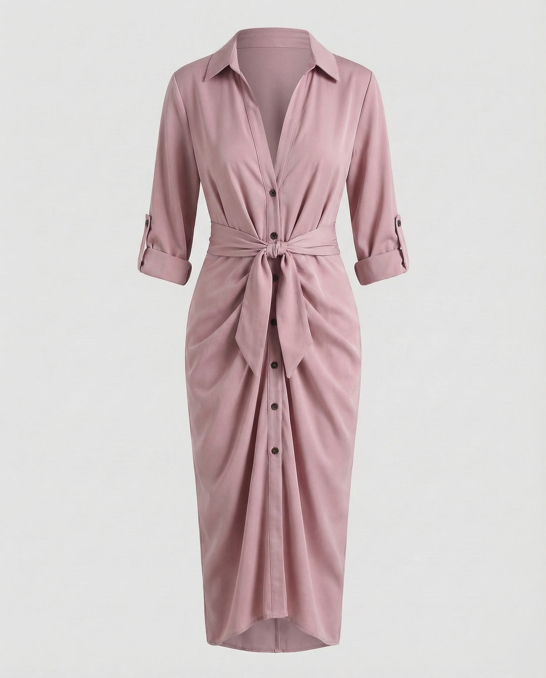 Damen Hemdblusen-Wickelkleid Bindegürtel