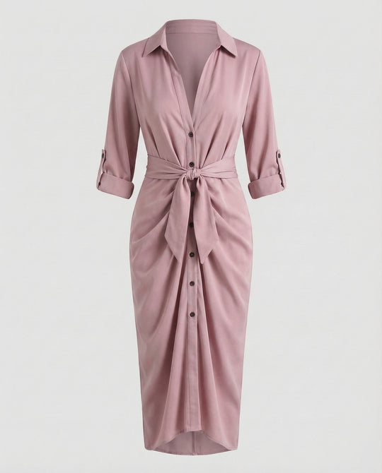 Damen Hemdblusen-Wickelkleid Bindegürtel