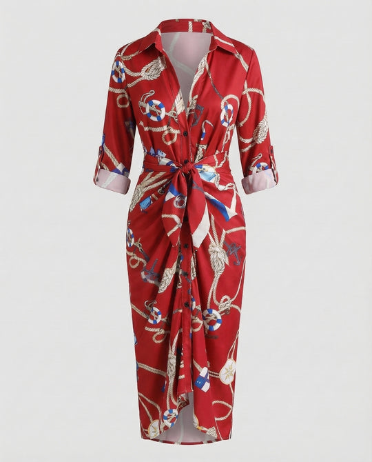 Damen Hemdblusen-Wickelkleid Bindegürtel