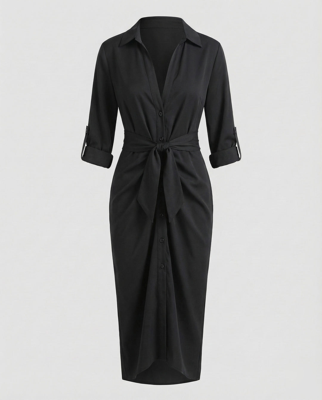 Damen Hemdblusen-Wickelkleid Bindegürtel